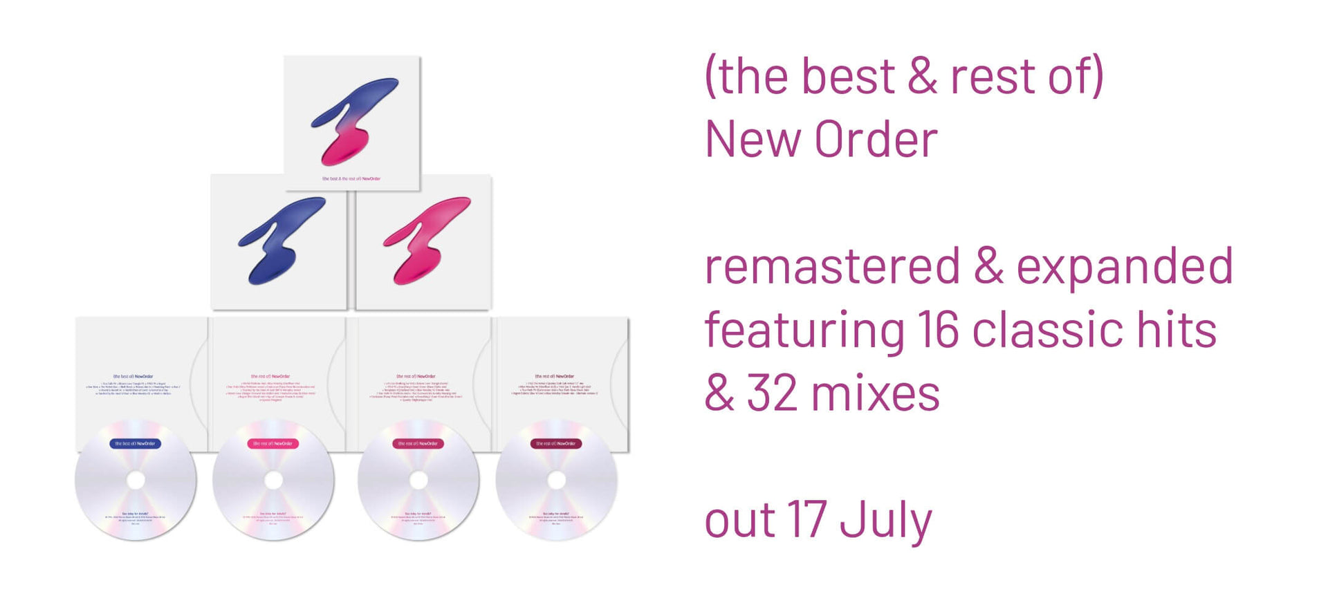 The best and rest of New Order. Remastered and expanded featuring 16 classic hits & 32 remixes. Out July 17.